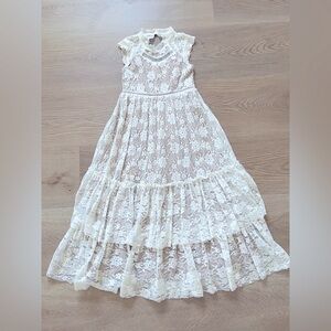 Joyfolie Mia Joy Girls Festival Boho Tiered Cream Lace Maxi Dress Sz 7 EUC